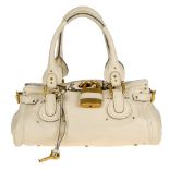 CHLOÉ - a cream Paddington handbag. Featuring a cream pebbled leather exterior with brushed gold-
