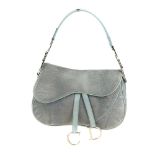 CHRISTIAN DIOR - a double saddle handbag. Featuring a pale blue imitation snakeskin patterned