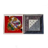 Two designer handkerchief sets. To include a set of two Céline handkerchiefs both with a central