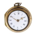 A pair case pocket watch by Francis Atkins. Gilt cases. Signed key wind full plate fusee and chain