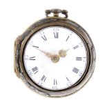 A pair case pocket watch by Armstrong. Horn outer case with underpainted decoration, gilt inner