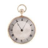 An open face quarter repeater pocket watch. Yellow metal case, testing as 18ct gold. Numbered