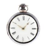 A pair case pocket watch. Silver cases, hallmarked Birmingham 1813. Unsigned key wind full plate