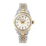 ROLEX - a lady's Oyster Perpetual Date bracelet watch. Stainless steel case with yellow metal fluted