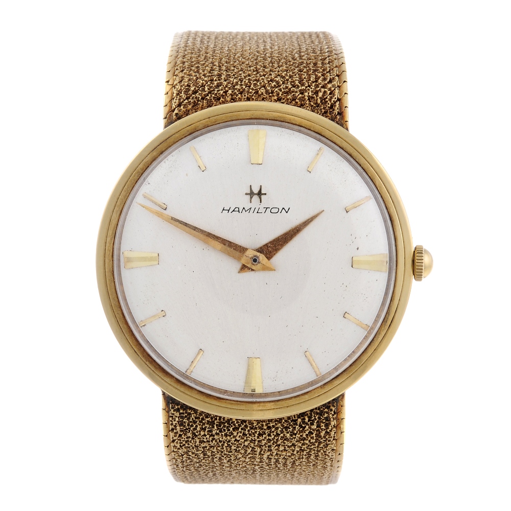 HAMILTON - a gentleman's bracelet watch. 18ct yellow gold case, hallmarked London 1962. Signed