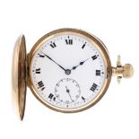 A half hunter pocket watch by Buren. 9ct yellow gold case, import hallmarked London 1924. Numbered