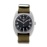 HAMILTON - a gentleman's military issue wrist watch. Stainless steel case stamped with British broad