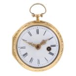 An open face pocket watch by Loydham. Yellow metal case with scene to the reverse, testing as 22ct