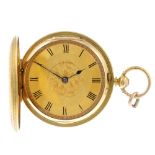 A full hunter pocket watch. 18ct yellow gold case with floral decoration, hallmarked London 1934.