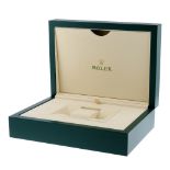 ROLEX - a complete watch box. Outer sleeve has marks and discolouration, the edges are battered