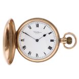 A full hunter pocket watch by Waltham. 9ct yellow gold case, hallmarked Birmingham 1924. Numbered