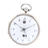 An open face alarm pocket watch by Le Roy. White metal case. Signed key wind full plate fusee and