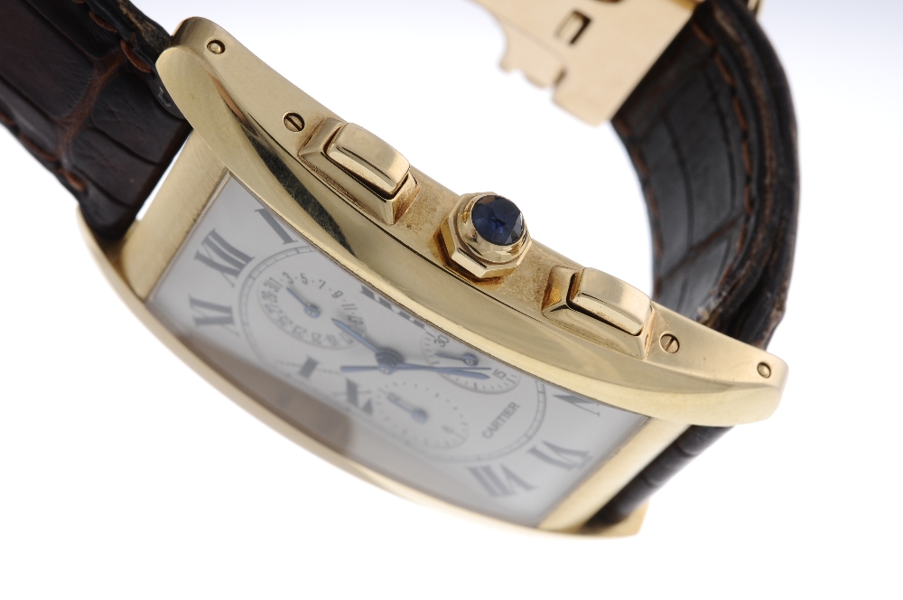 CARTIER - a Tank Americaine chronograph wrist watch. 18ct yellow gold case. Reference 1730, serial - Image 3 of 4