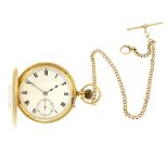 A half hunter pocket watch. 18ct yellow gold case, hallmarked Chester 1913. Numbered 87686. Unsigned