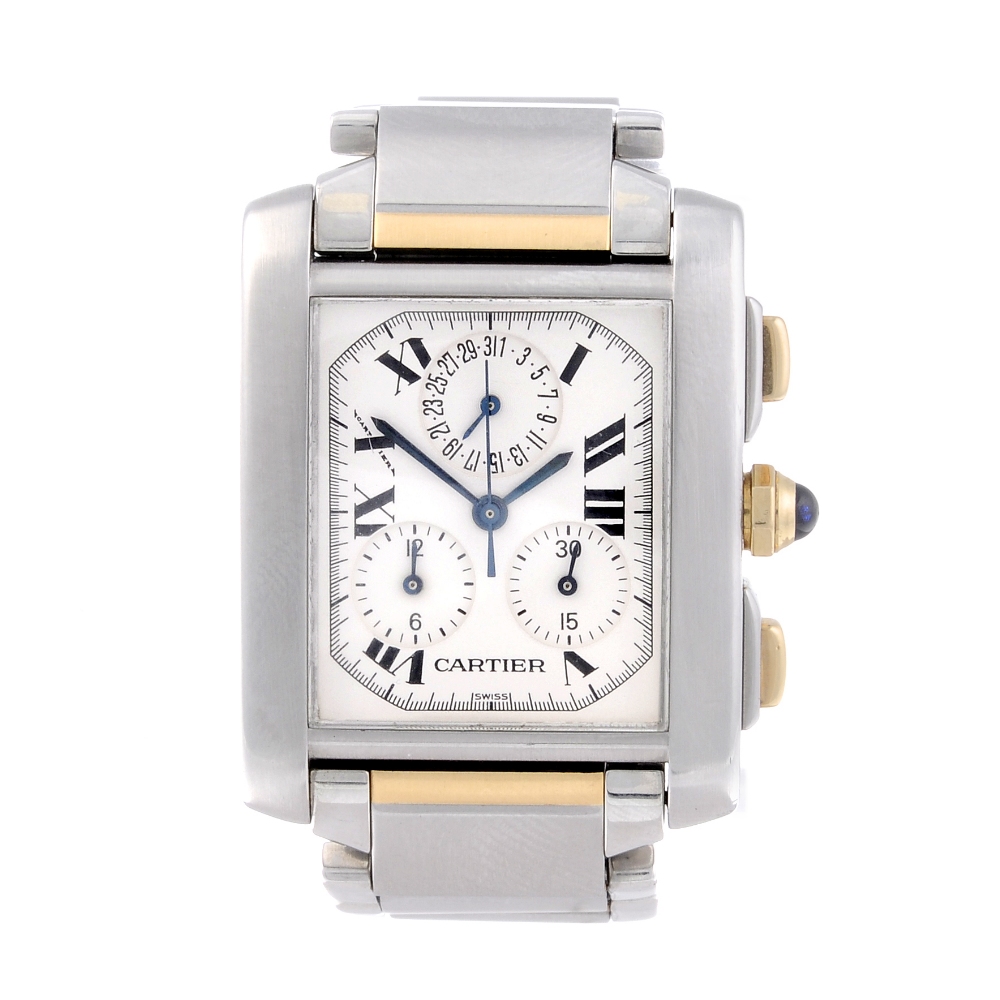 CARTIER - a Tank Francaise Chronoflex chronograph bracelet watch. Stainless steel case. Reference