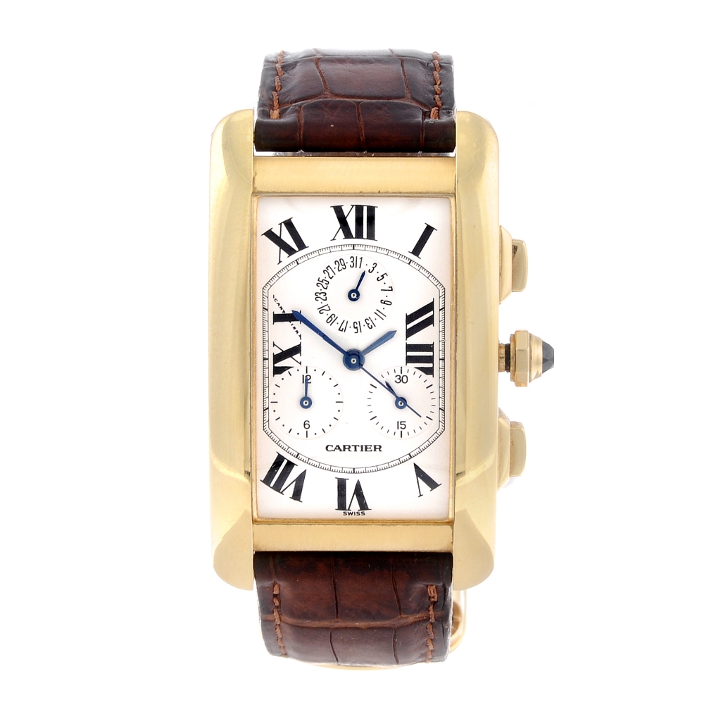 CARTIER - a Tank Americaine chronograph wrist watch. 18ct yellow gold case. Reference 1730, serial