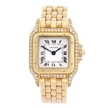 CARTIER - a Panthere bracelet watch. Diamond set 18ct yellow gold case. Numbered 866919335. Signed