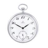 An open face pocket watch by Omega. Base metal case, numbered 121 1740. Signed keyless wind