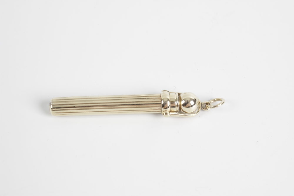 A 9ct gold Samson Mordan pencil, the grooved removable cover with suspension ring, enclosing a - Image 2 of 2