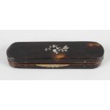 A Georgian tortoiseshell toothpick case, of oval shaped form, the hinged opening cover with inlaid