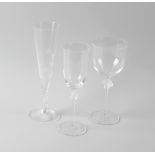 Five pairs of Lalique wine and champagne glasses. Comprising a pair of 'Roxane' champagne flutes and