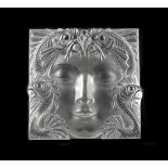 'Masque de Femme', a large and impressive modern Lalique frosted crystal glass panel. The square