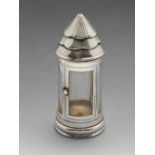 A mid-Victorian novelty scent bottle modelled as a lantern with clear glass liner and screw-thread