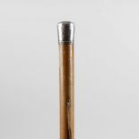 A 19th century white metal handled walking cane, the white metal capped top engraved with leaves and