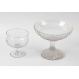 A box of assorted glassware, to include a moulded glass pedestal bowl, the circular basin upon