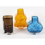 Three Geoffrey Baxter for Whitefriars glass vases, plus assorted glassware. Comprising: a 'Cello'