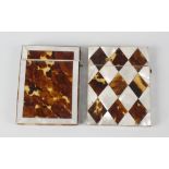 Two tortoiseshell and mother of pearl card cases, each of rectangular form, the first having