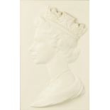 A framed limited edition Royal Worcester plaque, depicting a side profile portrait of Queen