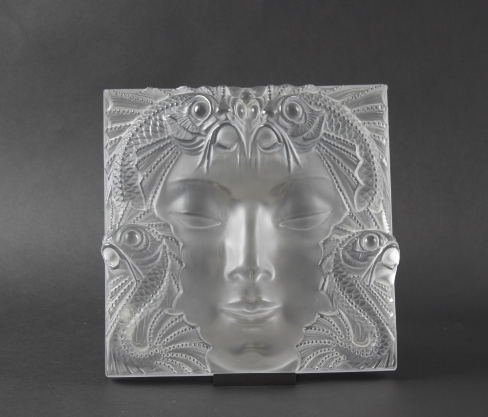 'Masque de Femme', a large and impressive modern Lalique frosted crystal glass panel. The square - Image 2 of 2