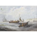 A 19th century oil on panelHarbour scene with small boats upon a choppy sea14.5 x 10.5 (37 cm x 26.5