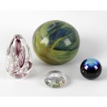 A box containing assorted glass paperweights and other glassware, to include Caithness and Medina