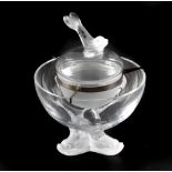 A good post-war Lalique glass 'Igor' caviar bowl and stand. In three sections, the inner bowl with