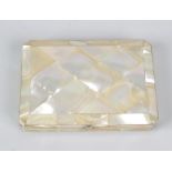 A mother of pearl calling card case of rectangular form with canted edges, having lozenge panel