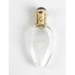 A glass scent bottle, the body of ovoid flask form with engraved monogram beneath a crown, the