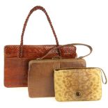 A Mappin & Webb bag and two exotic skin bags. The hinged framed brown lizard skin Mappin and Webb