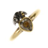 An early 18th century 'Stuart' crystal ring with replacement band. The heart-shape faceted rock