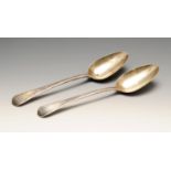 A George IV pair of silver table spoons, each with initialled terminal, hallmarked Adey Bellamy