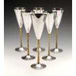 A series of six Stuart Devlin goblets, each with conical cup engraved with a small falcon, leading
