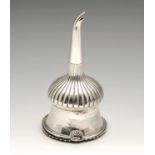 A George III silver wine funnel, the campana form fluted to the lower body, crested and with