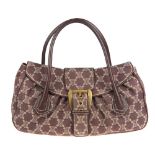 CÉLINE - a large Macadam handbag. Designed with a burgundy canvas exterior with maker's pale grey