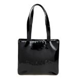 CHANEL - an early 00s black patent handbag. Crafted from glossy black patent leather, featuring