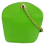 CÉLINE - a vintage bucket handbag. Featuring a vibrant green leather exterior, gold-tone hardware,