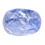 An oval-shape sapphire, weighing 3.44cts. Stones in poor condition with significant abrasion, chips