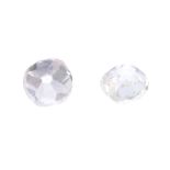 Two old-cut diamonds, weighing 0.25 and 0.25ct. Estimated K-L colour, SI2-P1 clarity. Diamonds