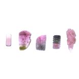 A selection of tourmaline. To include two rectangular-shape pink tourmalines, weighing 1.02 and 0.