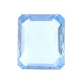 A rectangular-shape aquamarine, weighing 6.96cts. Aquamarine, medium blue, fairly well saturated,